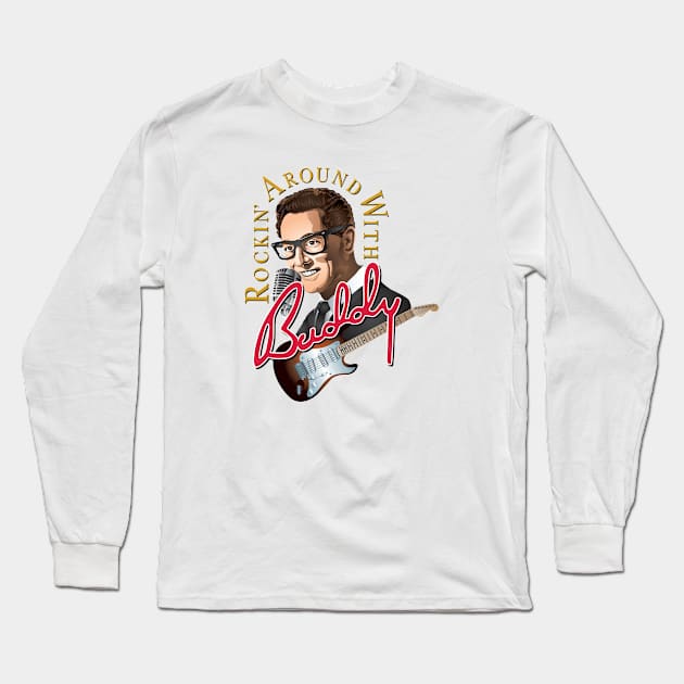 Buddy Holly Rockin. Long Sleeve T-Shirt by chaxue